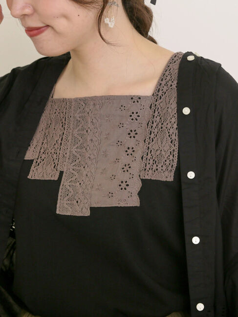 Samansa Mos2「【接触冷感】パッチワークレーススクエアネックノースリーブ」|Tシャツ・カットソー|