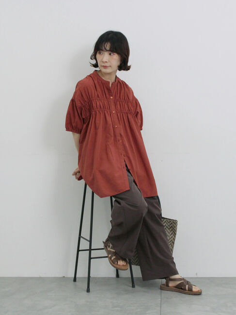 Samansa Mos2 blue「シャーリングチュニック」|シャツ・ブラウス|