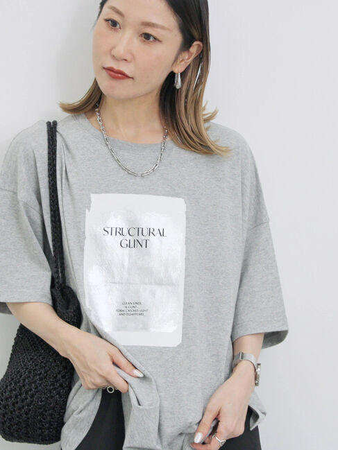 Samansa Mos2 blue「◎箔プリントTシャツ」|Tシャツ・カットソー|