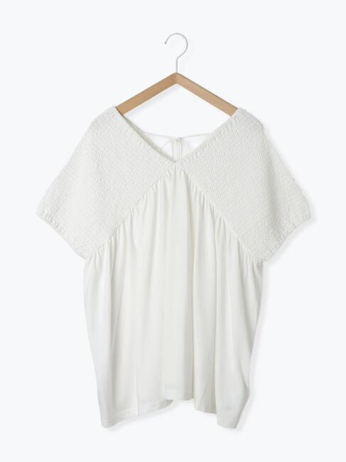 Samansa Mos2 blue「◎【接触冷感】シャーリングVネックプルオーバー」|Tシャツ・カットソー|