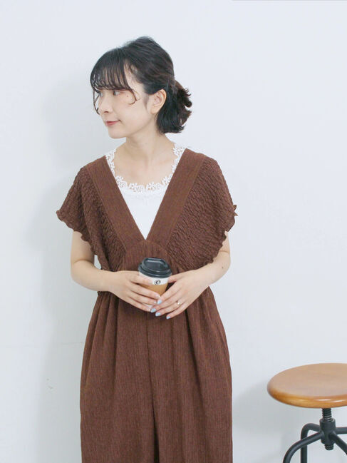 Samansa Mos2 blue「楊柳ワイドロンパース」|その他|