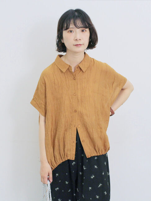 Samansa Mos2 blue「裾ドロスト楊柳シャツ」|シャツ・ブラウス|