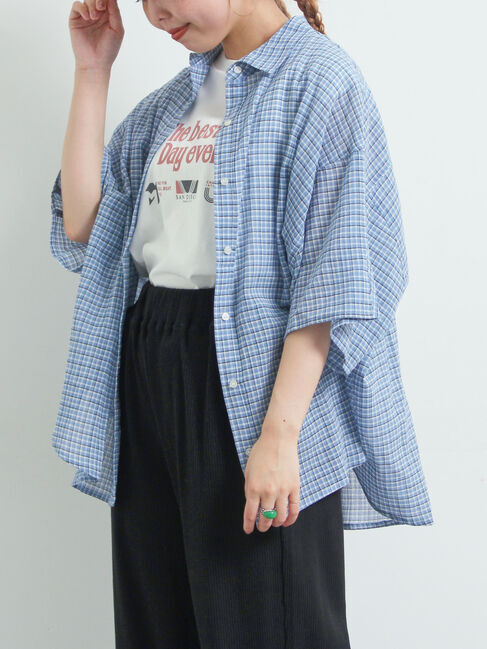 SM2「コットンボイルシアードルマンスリーブチェックシャツ」|シャツ・ブラウス|ブルー
