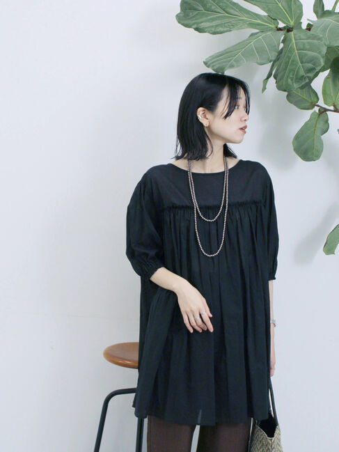 Samansa Mos2 blue「ボイルギャザーチュニック」|シャツ・ブラウス|