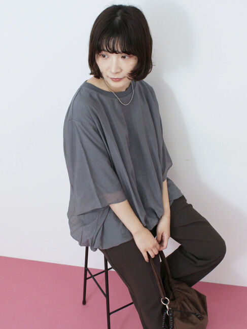 Samansa Mos2 blue「裾バルーンTシャツ」|Tシャツ・カットソー|