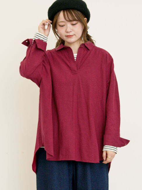 Samansa Mos2「後ろ釦スキッパーチュニック」|シャツ・ブラウス|パープル