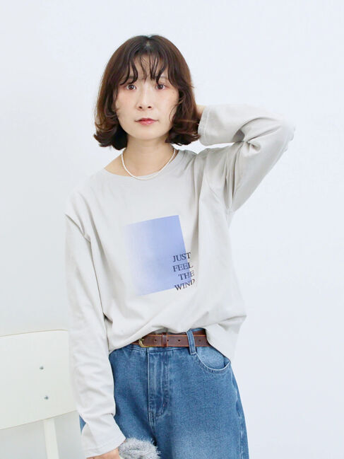 Samansa Mos2 blue「スクエアプリントプルオーバー」|Tシャツ・カットソー|