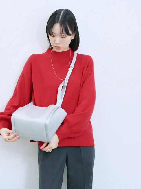 Samansa Mos2 blue「【Hug knit】袖ボリュームハイネックプルオーバー」|ニット・セーター|