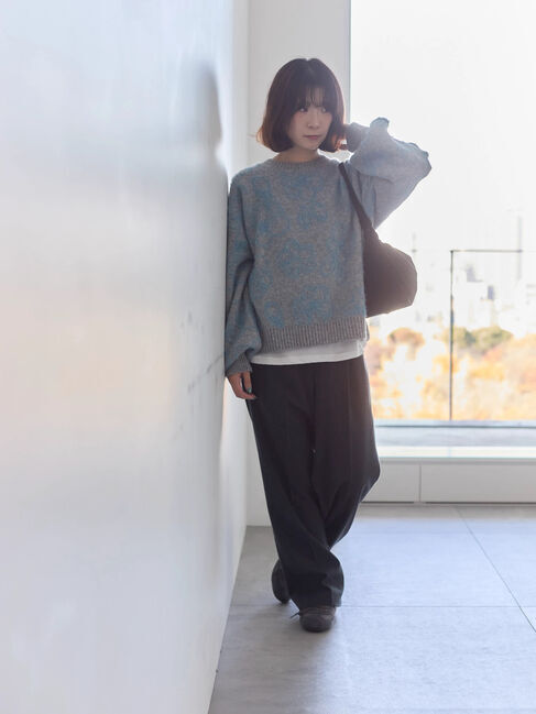 Samansa Mos2 blue「花柄シャギーニットプルオーバー」|ニット・セーター|