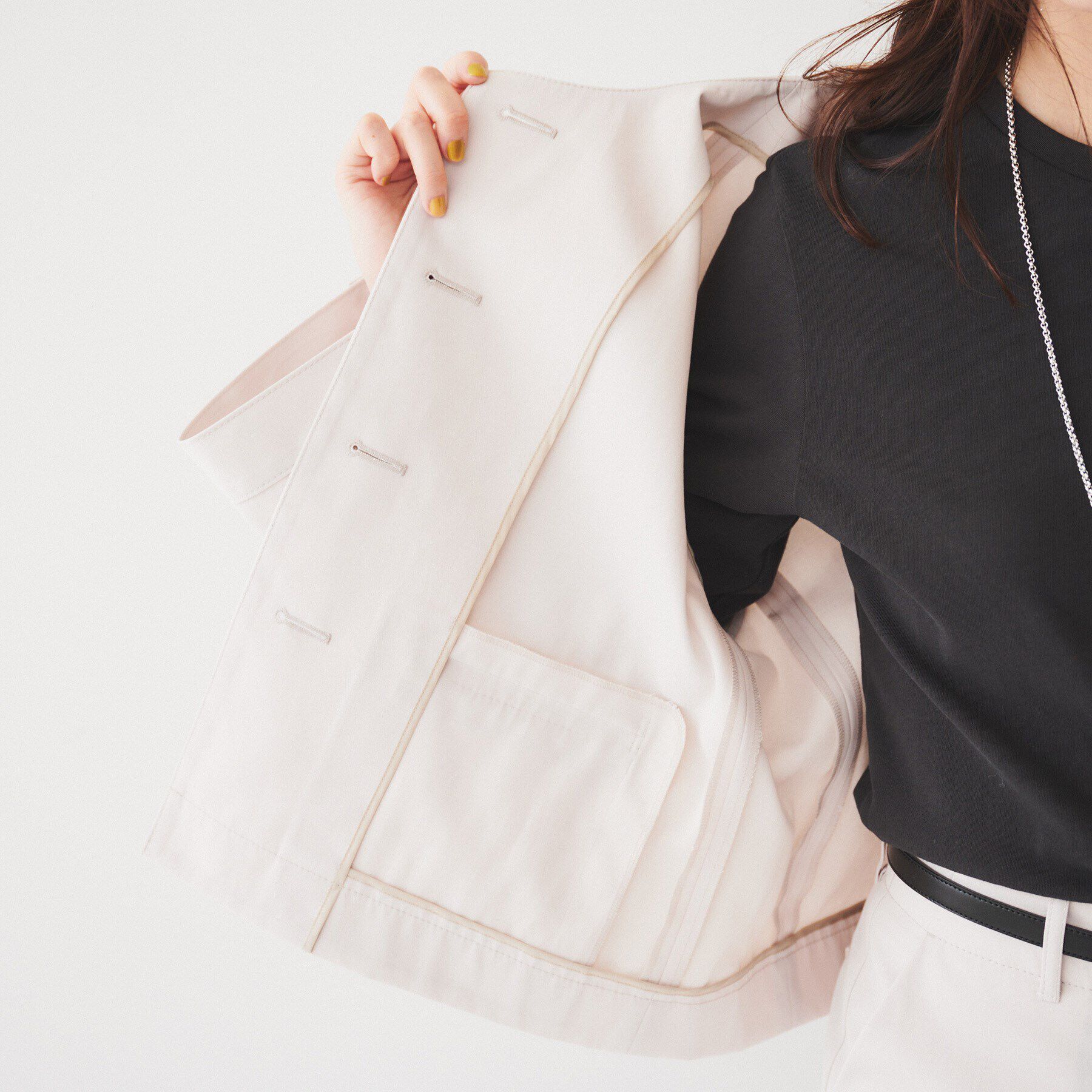 UNTITLED「【きれいめ/軽羽織り】コットンライク クルーネックジャケット」|ノーカラージャケット|