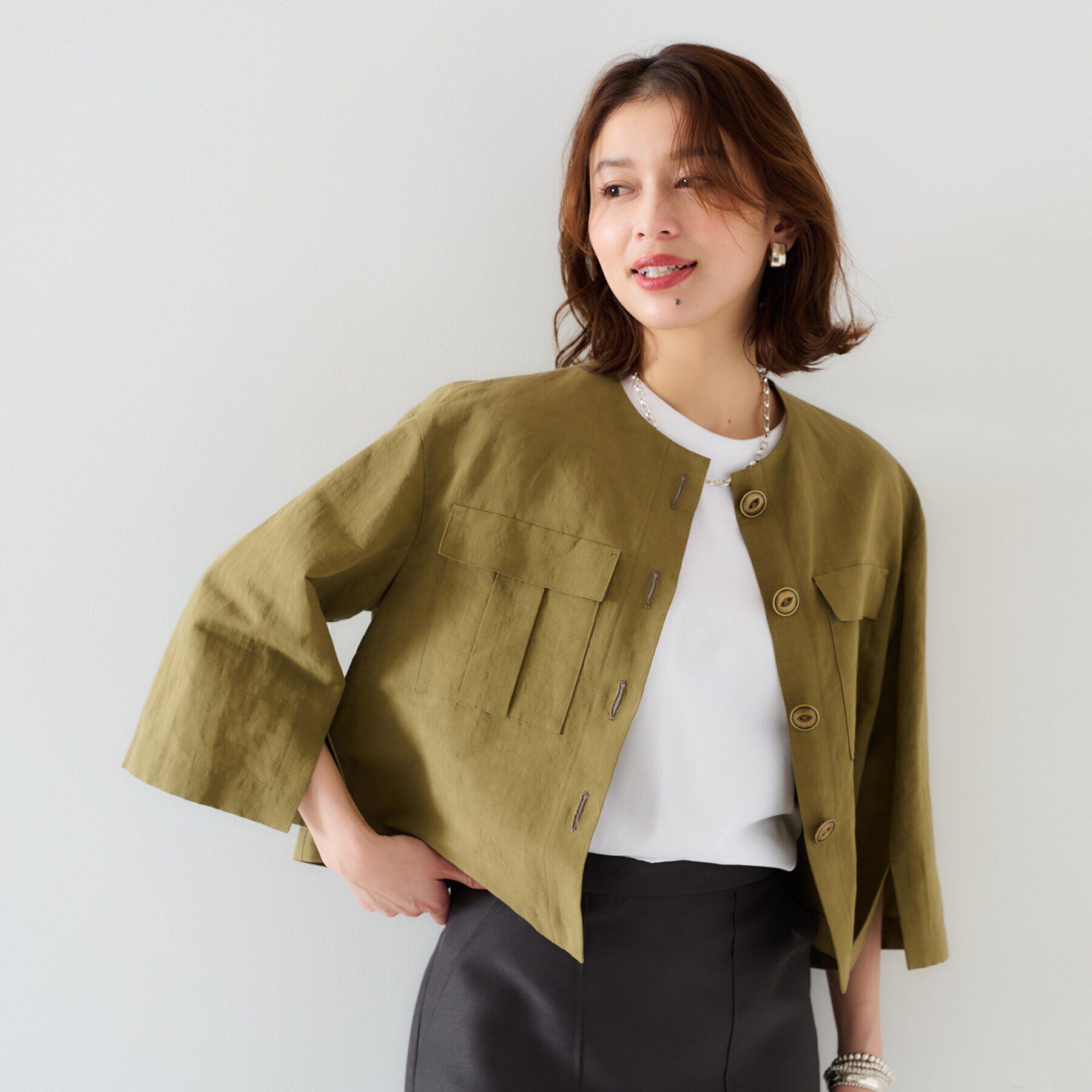 UNTITLED「【トレンド/七分袖】タイプライター ノーカラージャケット」|ノーカラージャケット|