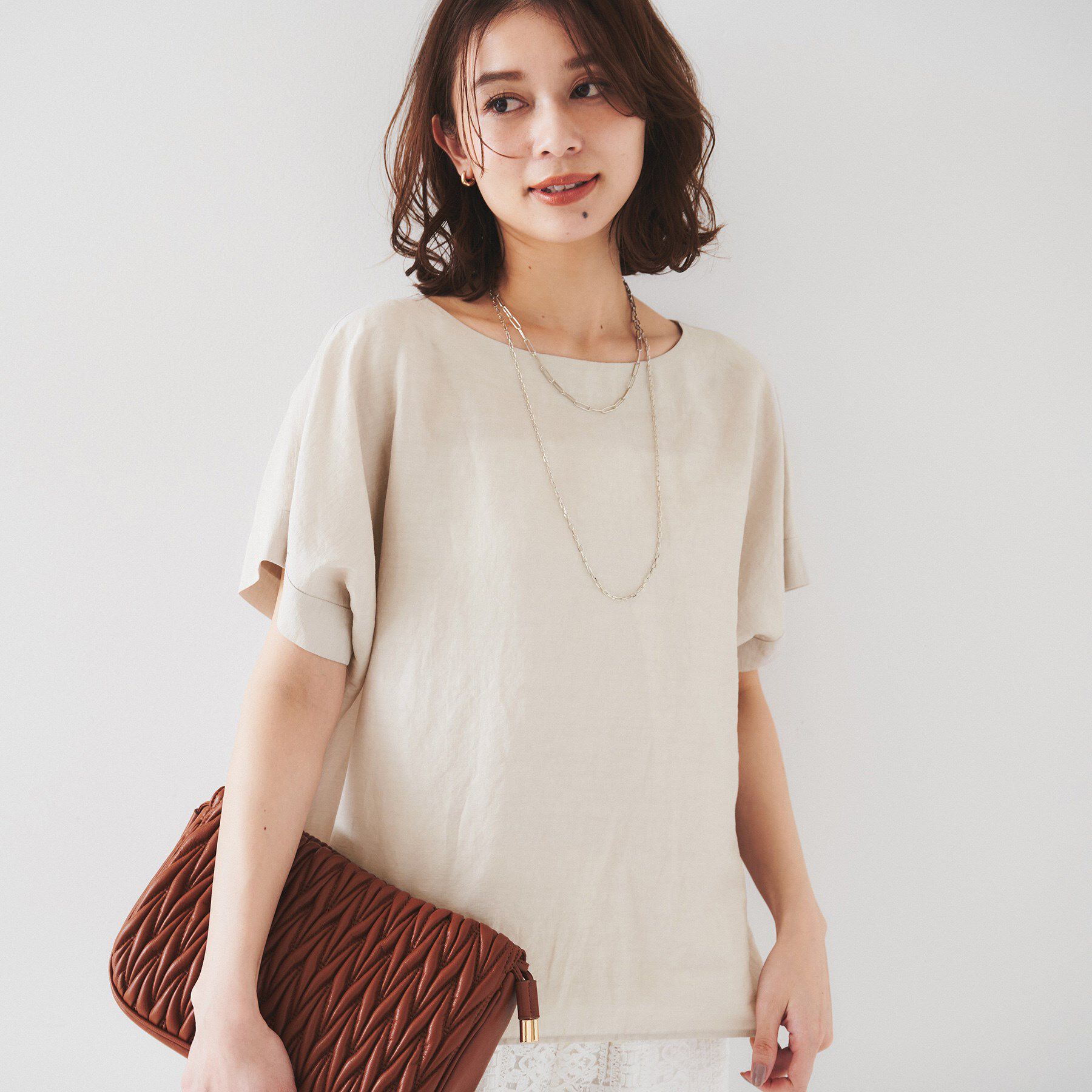 UNTITLED「【セットアップ可能/手洗い可】リネン混 ボートネックTブラウス」|シャツ・ブラウス|