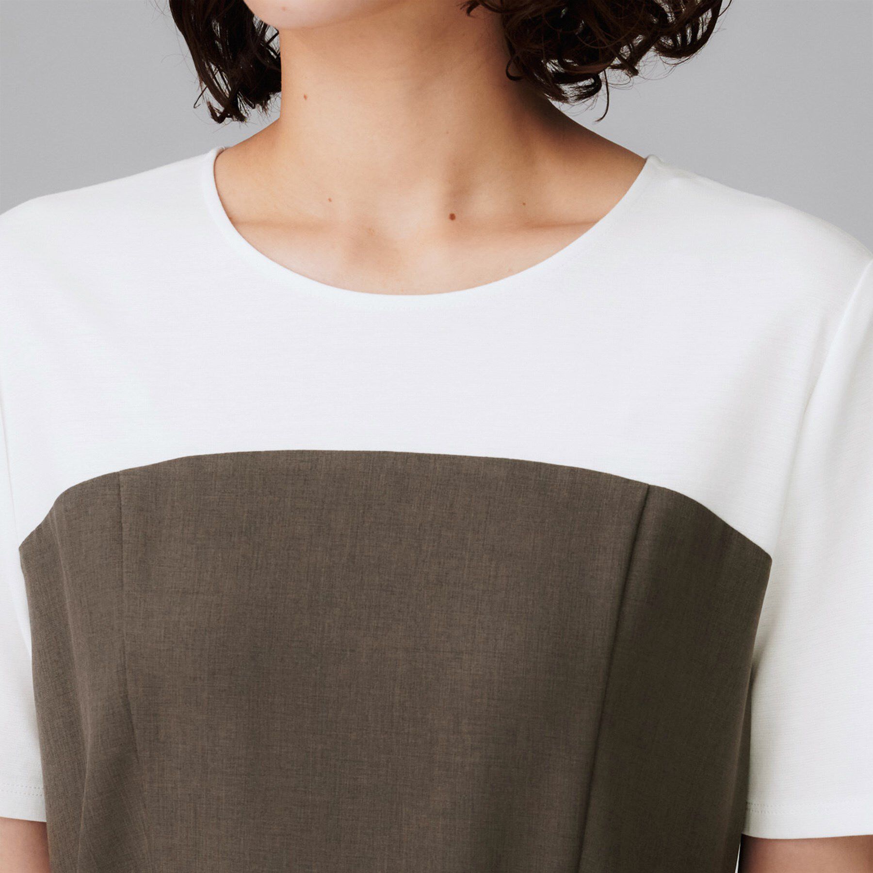 UNTITLED「【きれいめカジュアル/セミフレア】異素材ドッキングワンピース」|ワンピース|