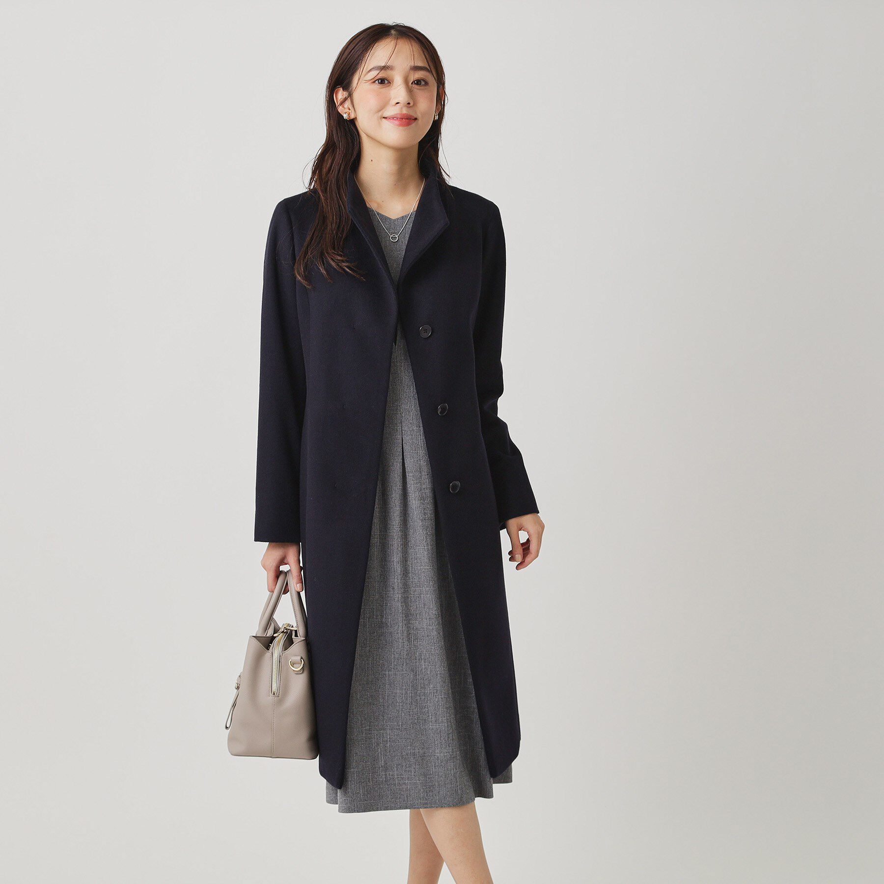 COUP DE CHANCE「【カシミヤ混／日本製】Iラインスタンドウィングカラーコート」|その他|ネイビー(094)
