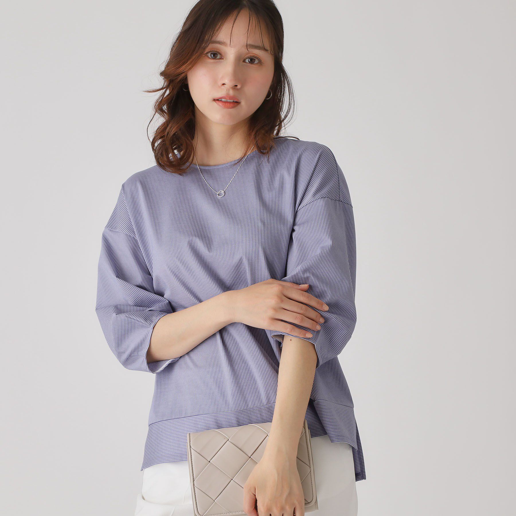 COUP DE CHANCE「【洗える／日本製／】ストライプ柄ジャージのトップス」|Tシャツ・カットソー|