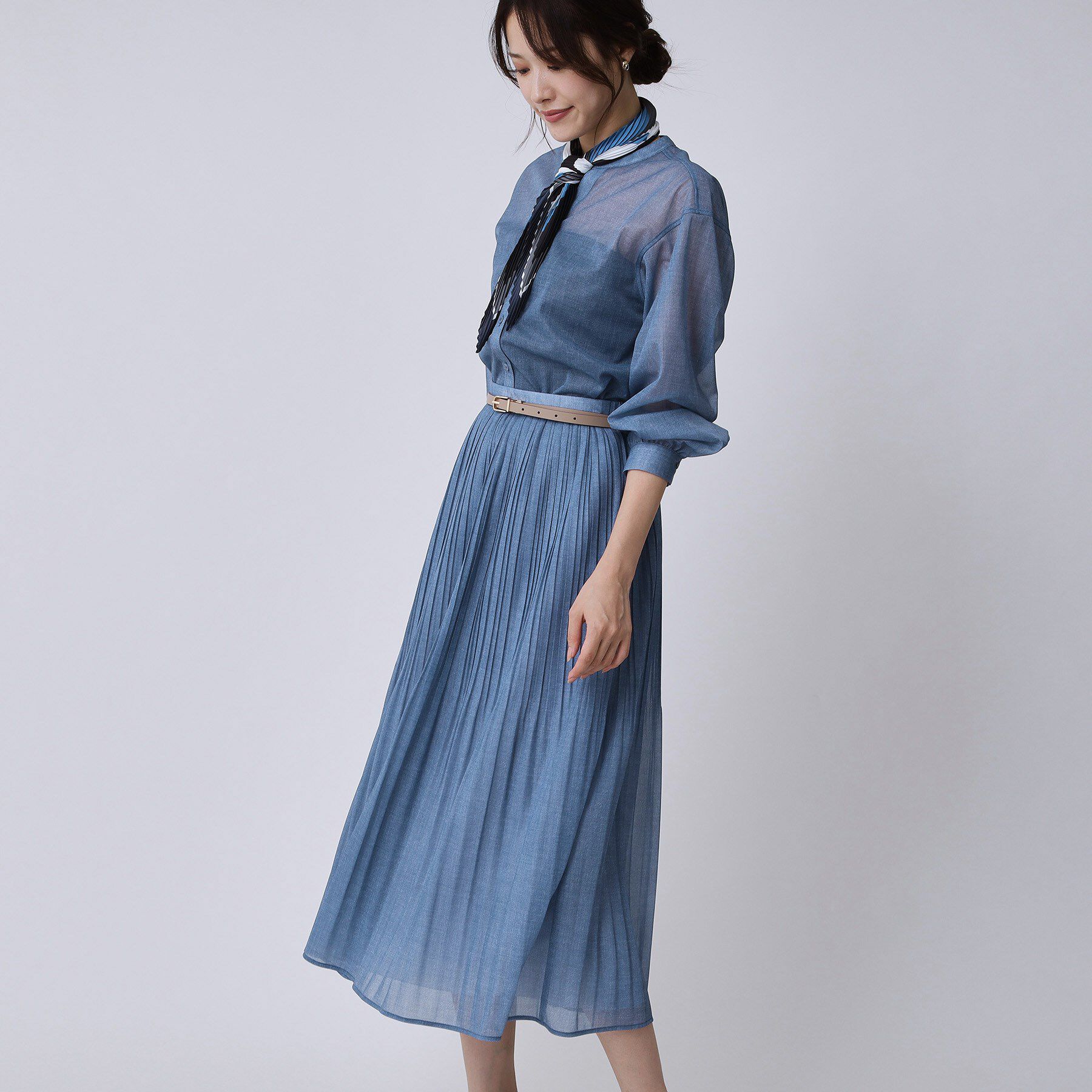 COUP DE CHANCE「【手洗い可／ウエストゴム】デニム柄プリントのプリーツスカート」|スカート|