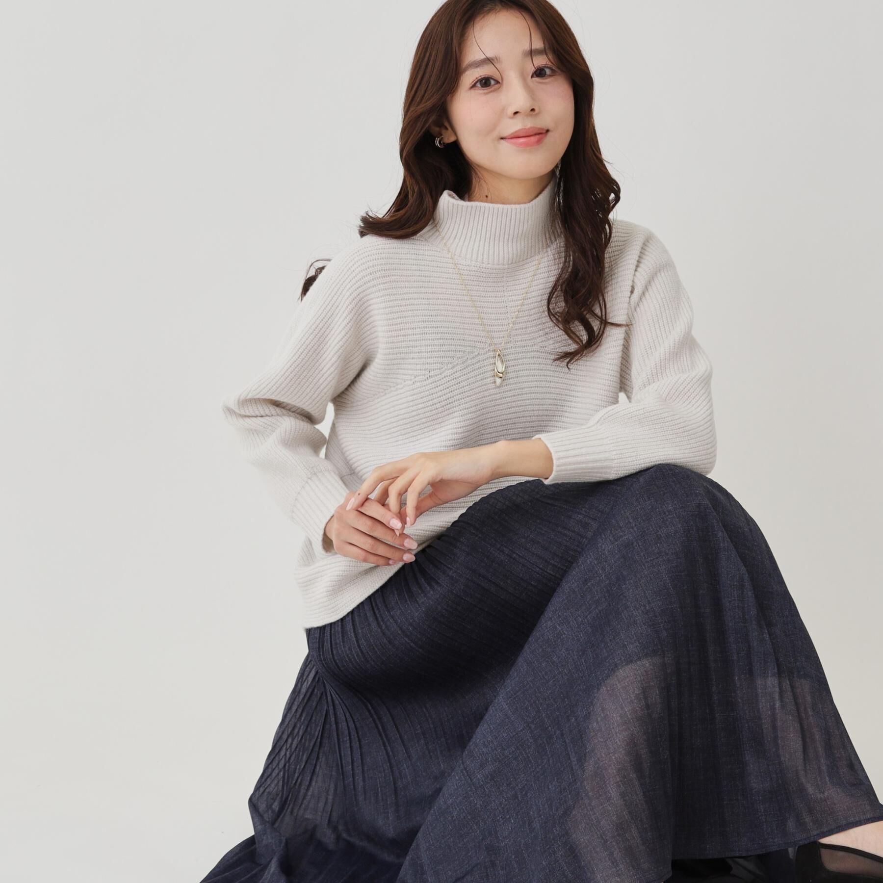 COUP DE CHANCE「【手洗い可／ウエストゴム】デニム柄プリントのプリーツスカート」|スカート|