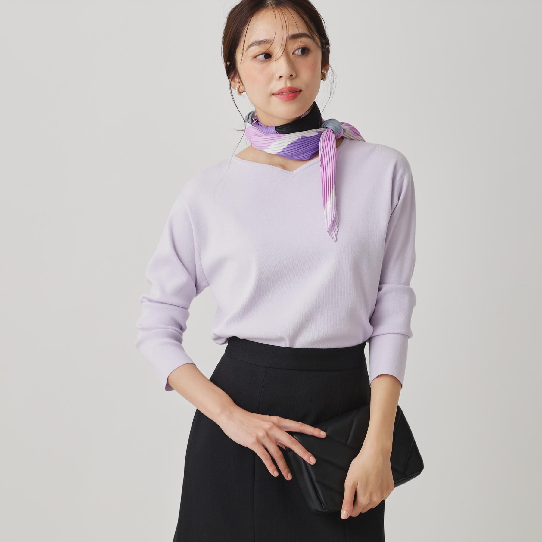 COUP DE CHANCE「【手洗い可】ハートネックのニットトップス」|ニット・セーター|ラベンダー(080)