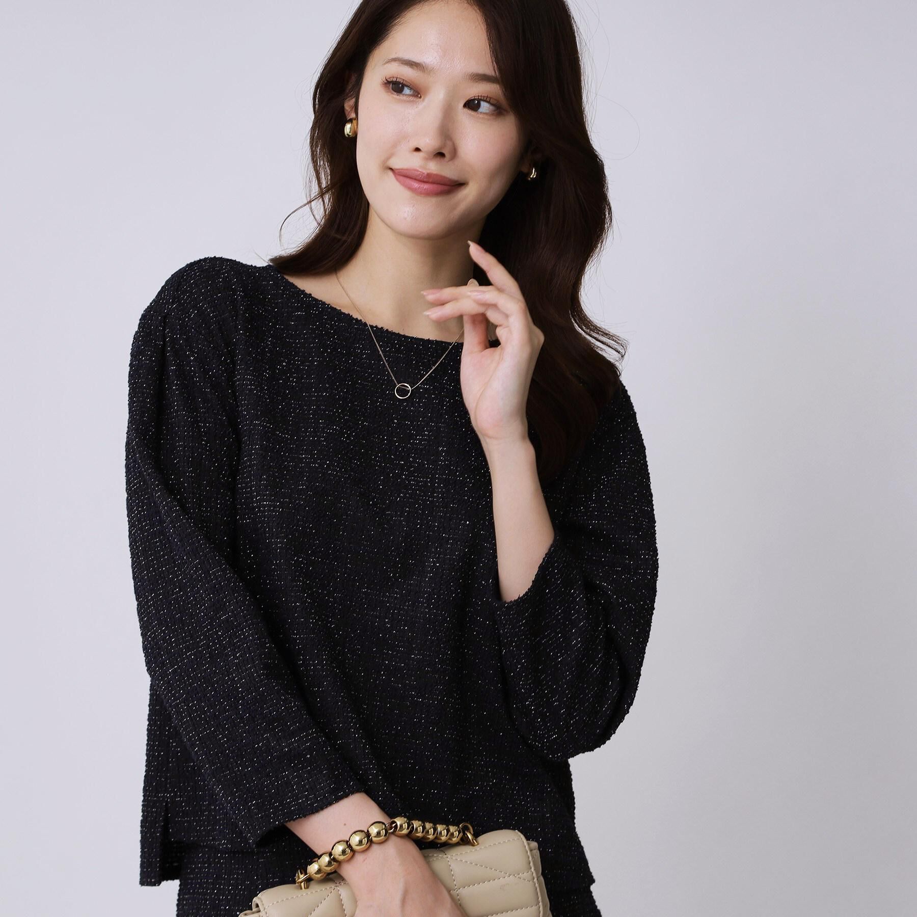 COUP DE CHANCE「【手洗い可／日本製／ジャージ素材／セットアップ可】ラメ意匠素材トップス」|Tシャツ・カットソー|