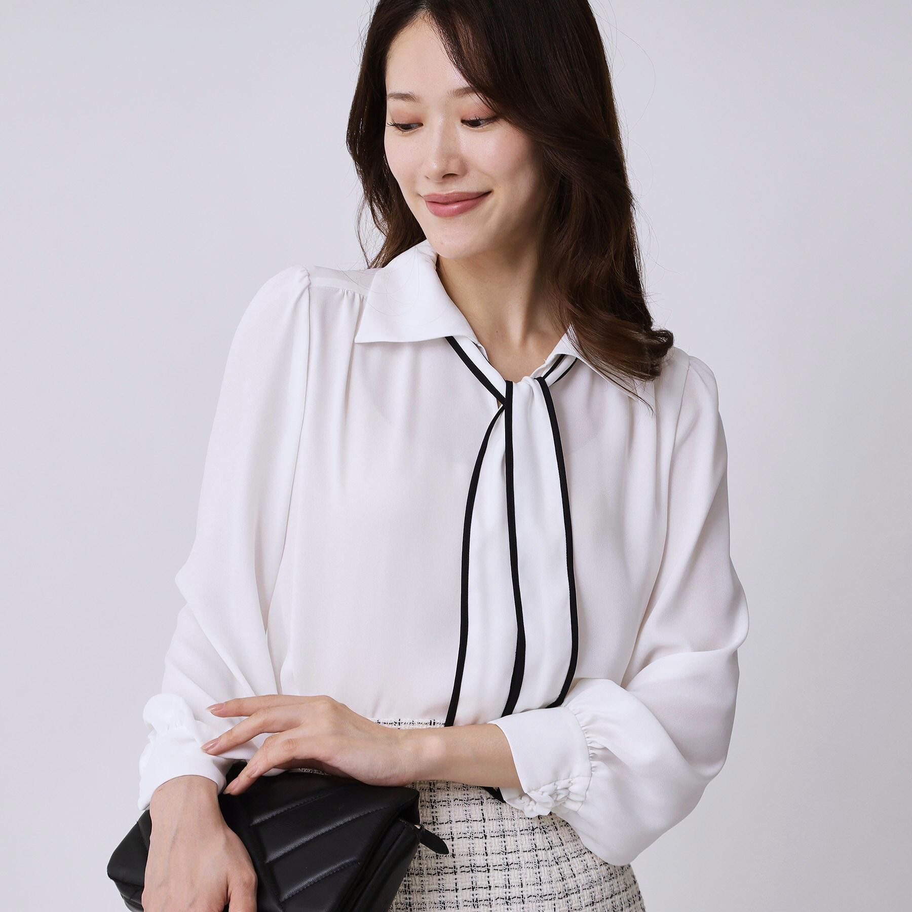 COUP DE CHANCE「【手洗い可／ボウタイ取外し可】配色パイピングボウブラウス」|シャツ・ブラウス|