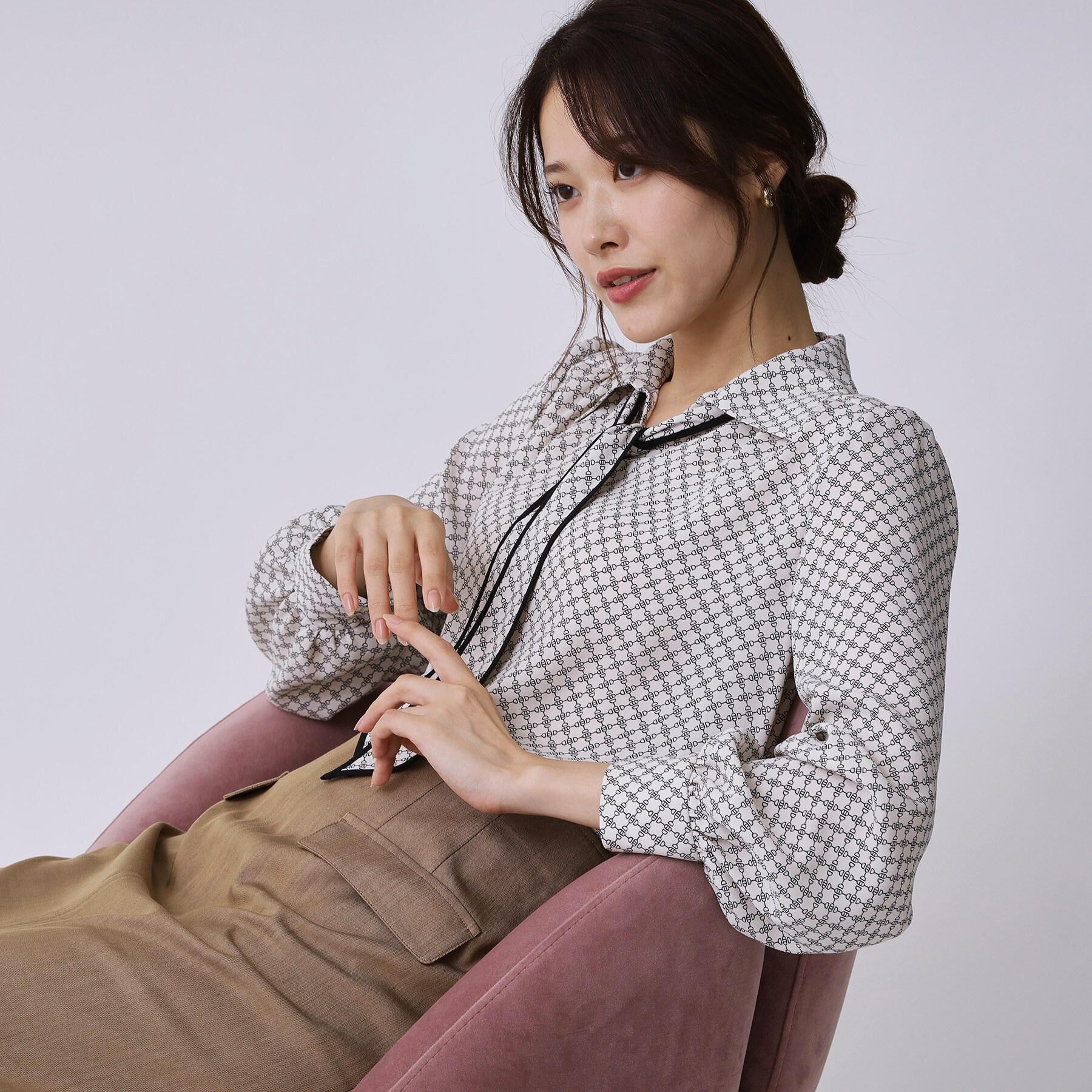 COUP DE CHANCE「【手洗い可／ボウタイ取外し可】配色パイピングボウブラウス」|シャツ・ブラウス|グレージュ(150)