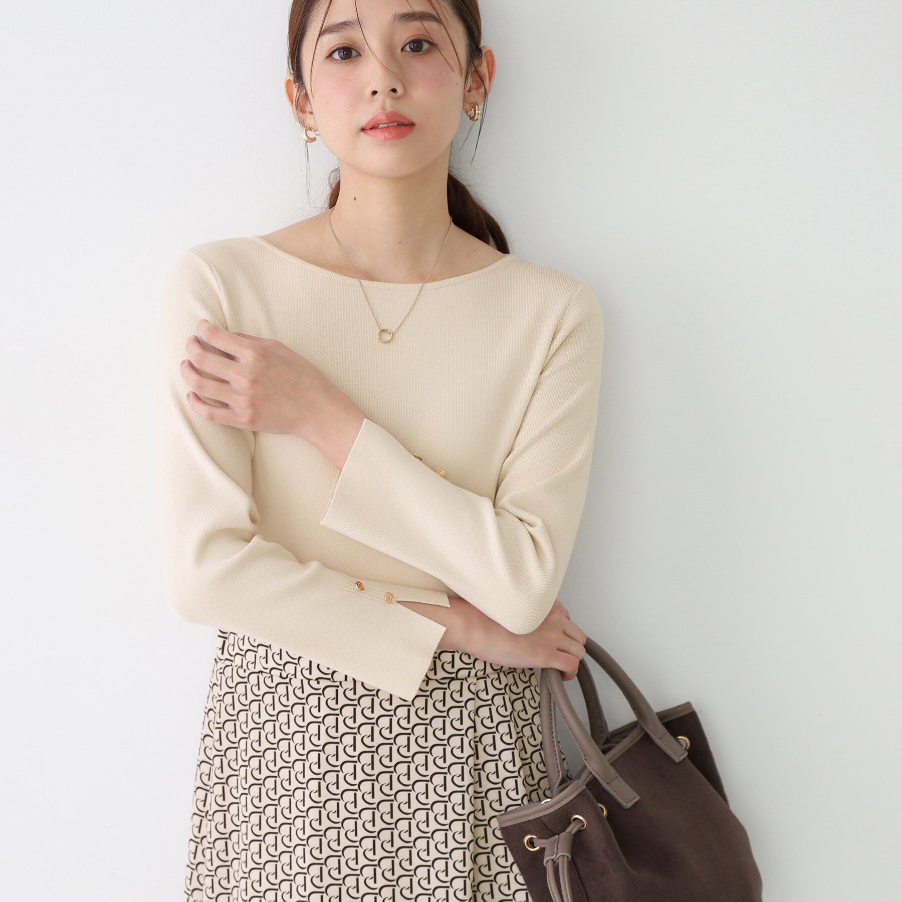 COUP DE CHANCE「【手洗い可】ニット+柄スカートのワンピース」|ワンピース|ライトベージュ(45