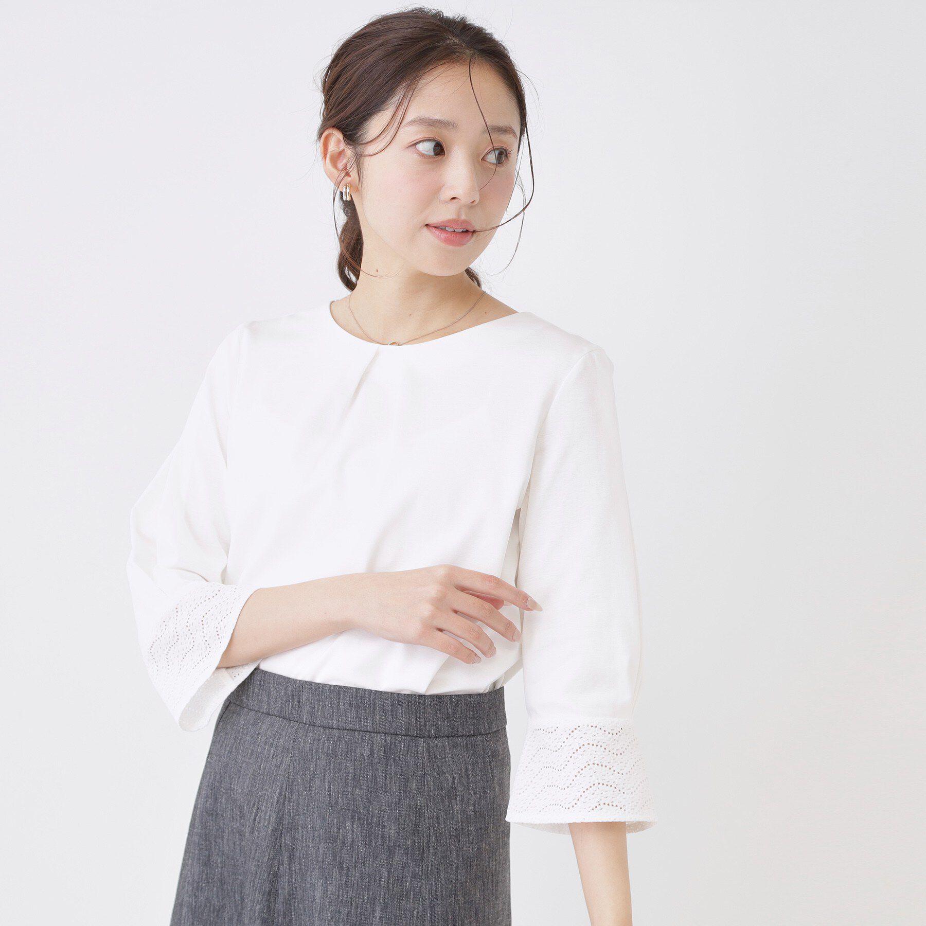 COUP DE CHANCE「【手洗い可／日本製】レースドッキングのカットソー」|Tシャツ・カットソー|