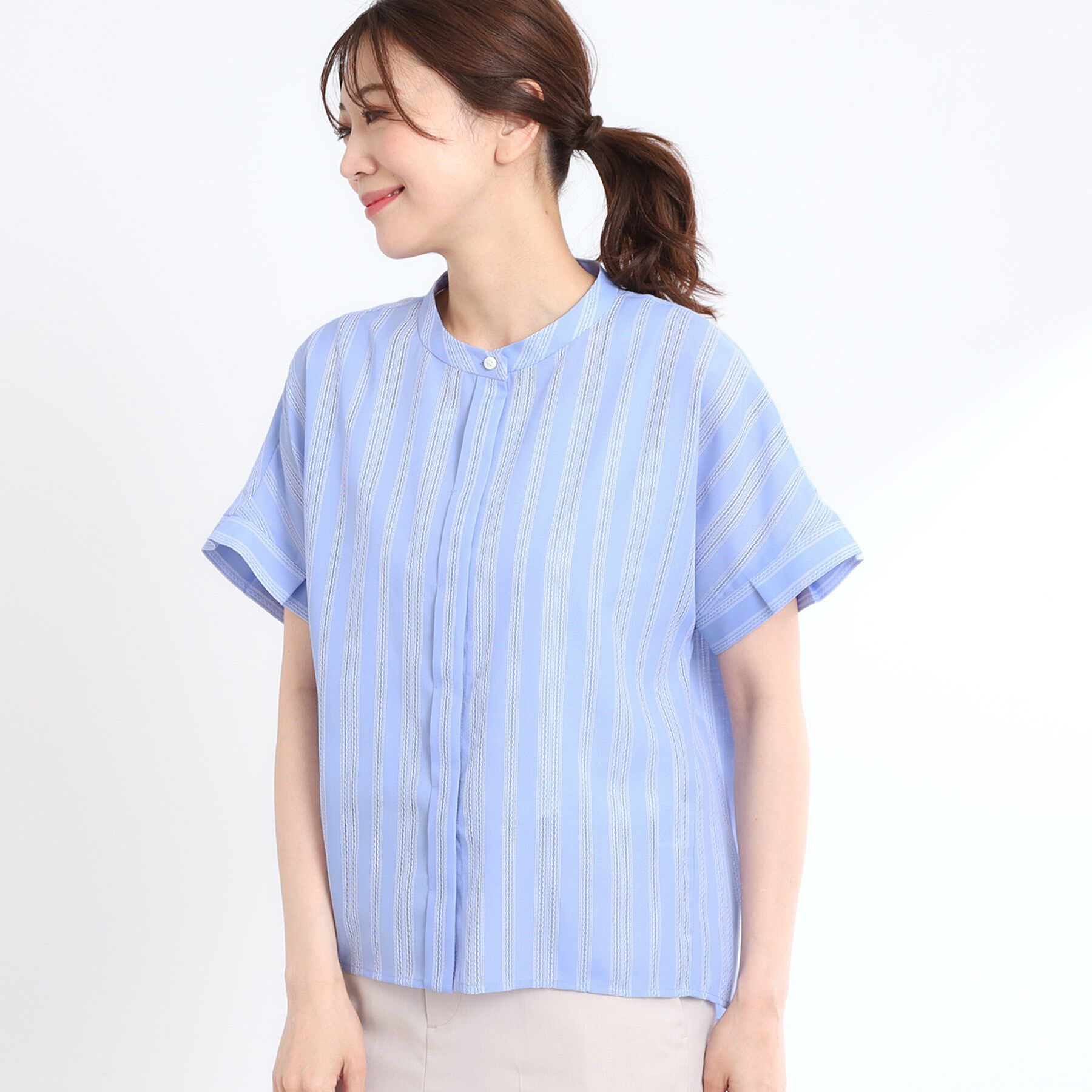 Reflect「【洗える】ドビーストライプブラウス」|シャツ・ブラウス|ブルー(391)