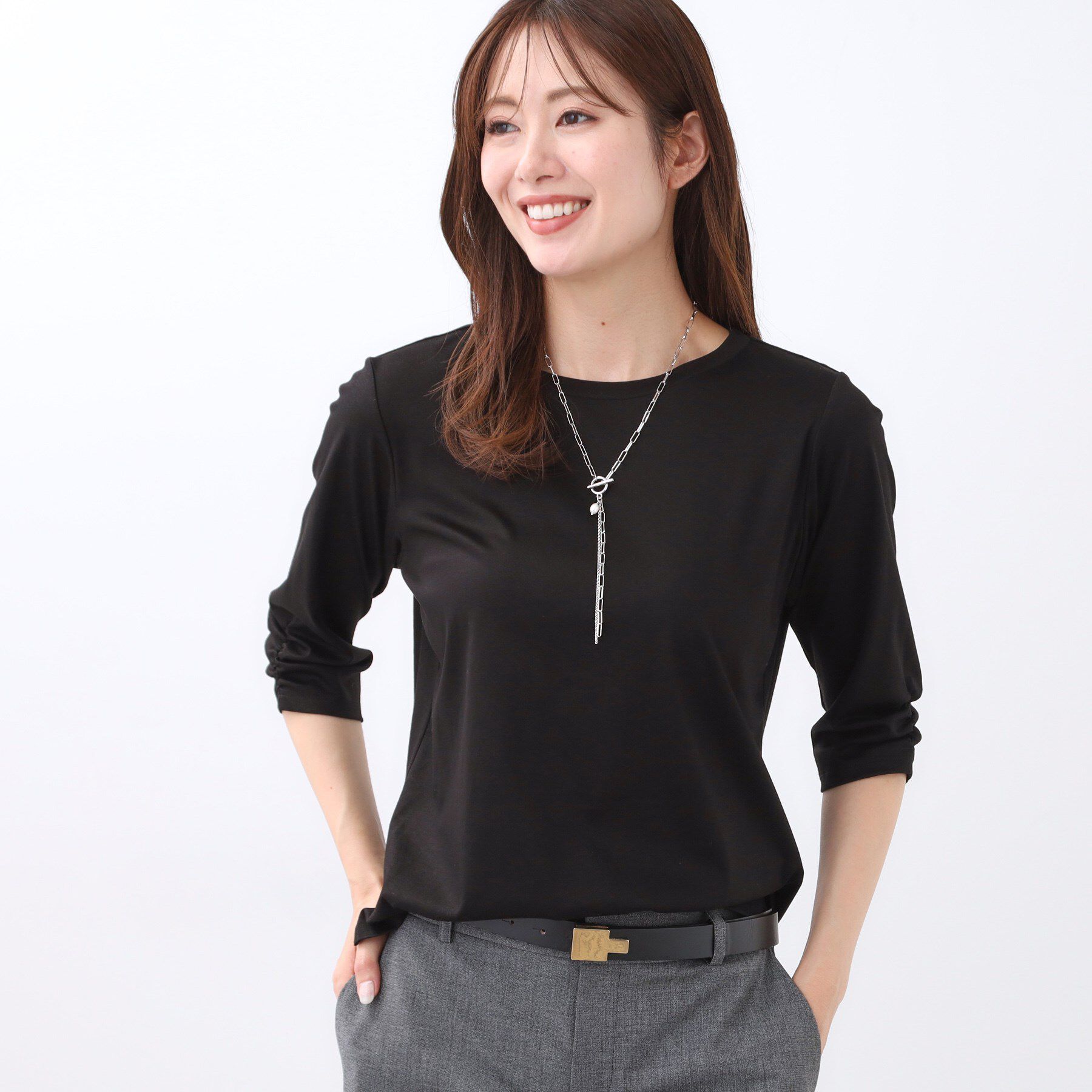 Reflect「【アウターを着てもすっきり／手洗い可／インナーにおすすめ◎】六分袖プルオーバージャージ」|Tシャツ・カットソー|