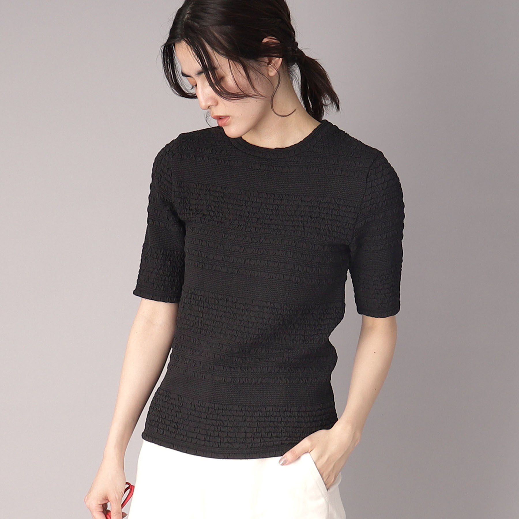 DRESSTERIOR「【洗える/伸縮性】フリルジャージTシャツ」|Tシャツ・カットソー|