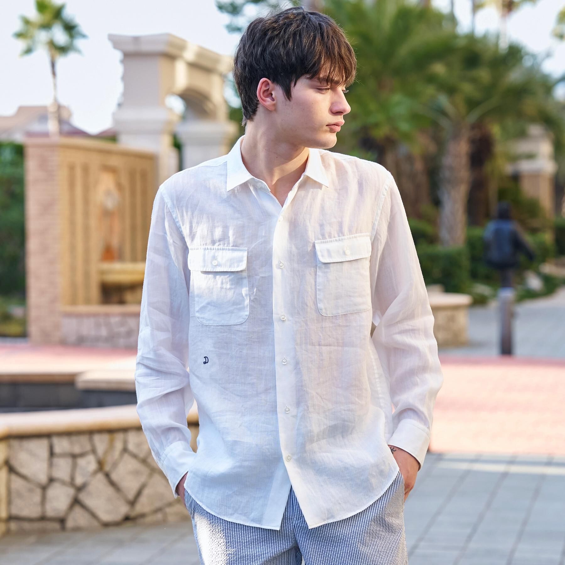 DRESSTERIOR「ガーメンドダイ ピュアリネンシャツ」|シャツ・ブラウス|ホワイト(001)