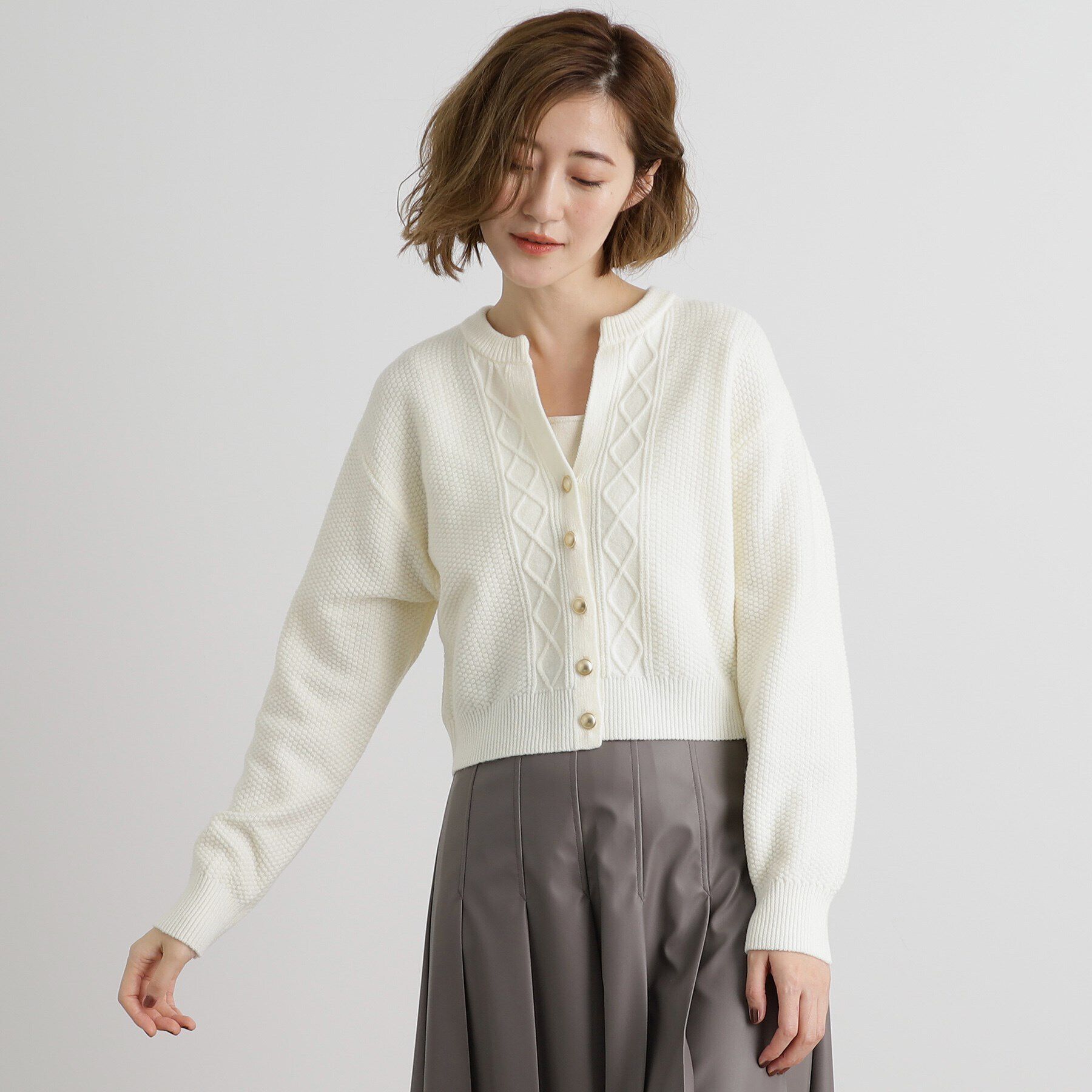 grove「スリットネッククロップドカーディガン」|カーディガン|オフホワイト(003