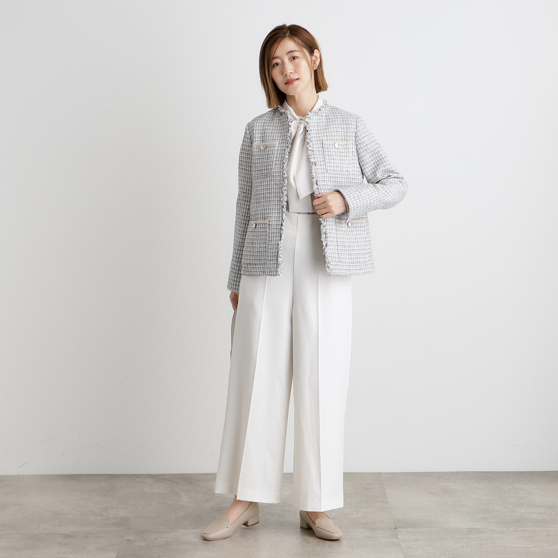 grove「フリンジツイードジャケット」|ノーカラージャケット|