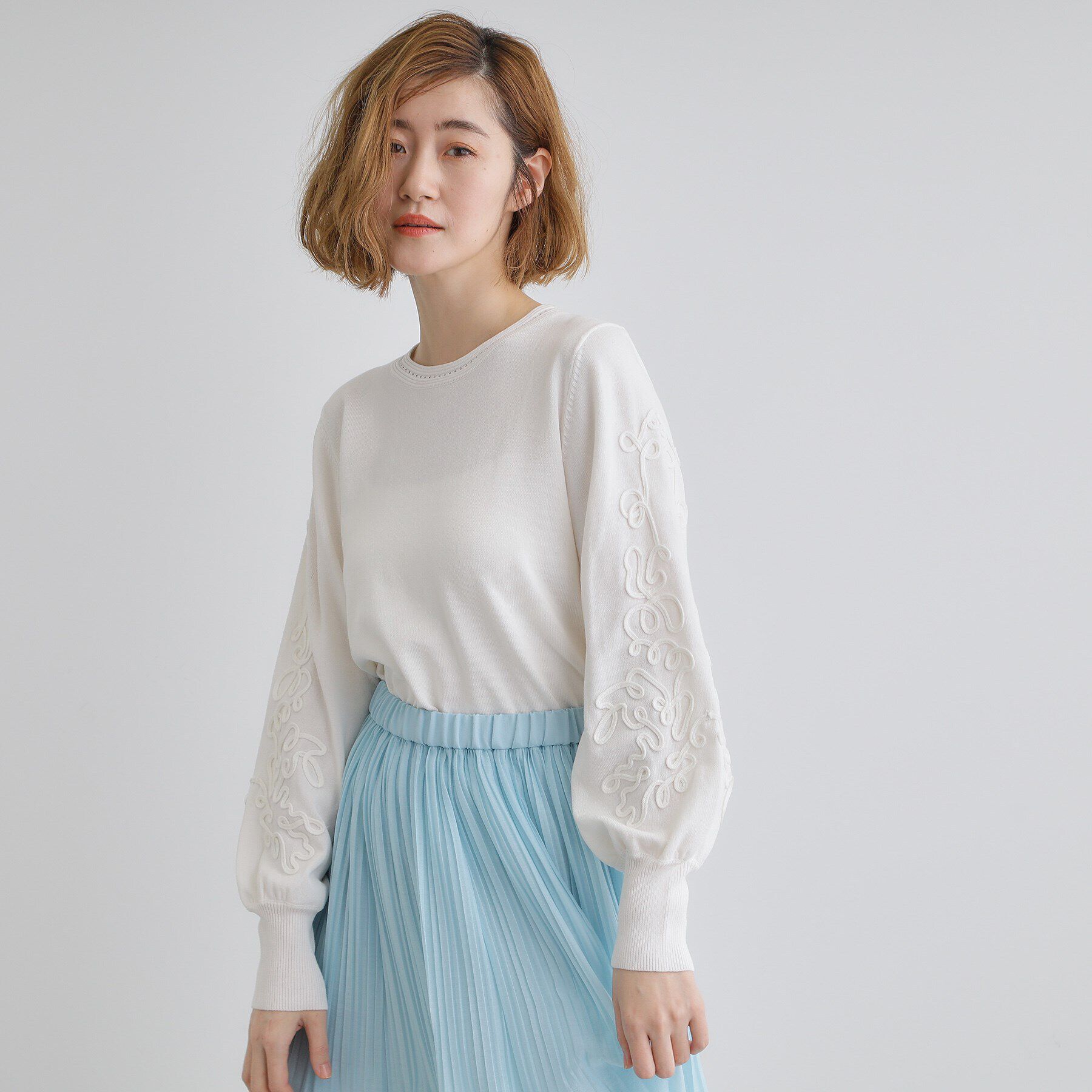 grove「袖コード刺繍ニットプルオーバー」|ニット・セーター|オフホワイト(003