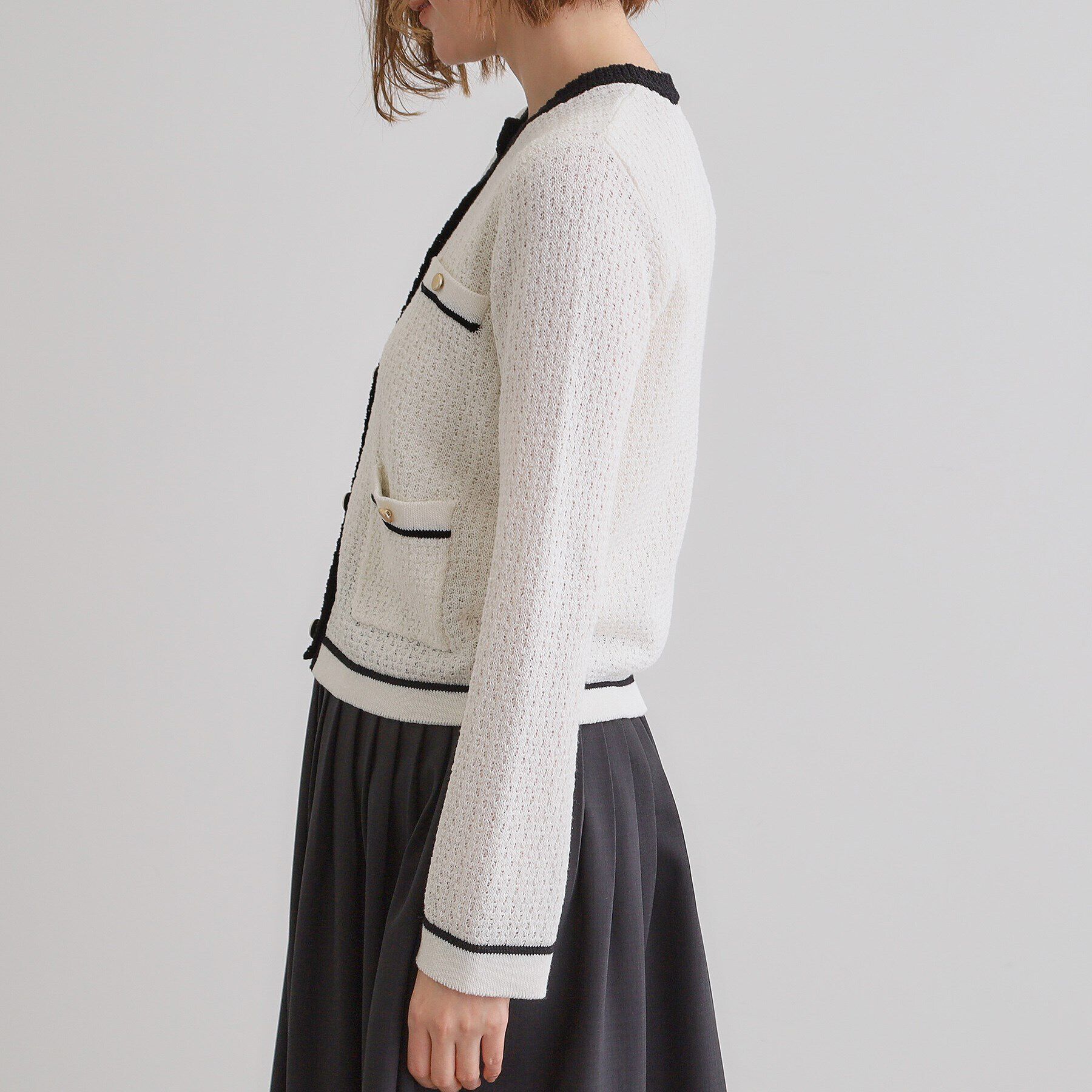 grove「バイカラーニットジャケット」|カーディガン|