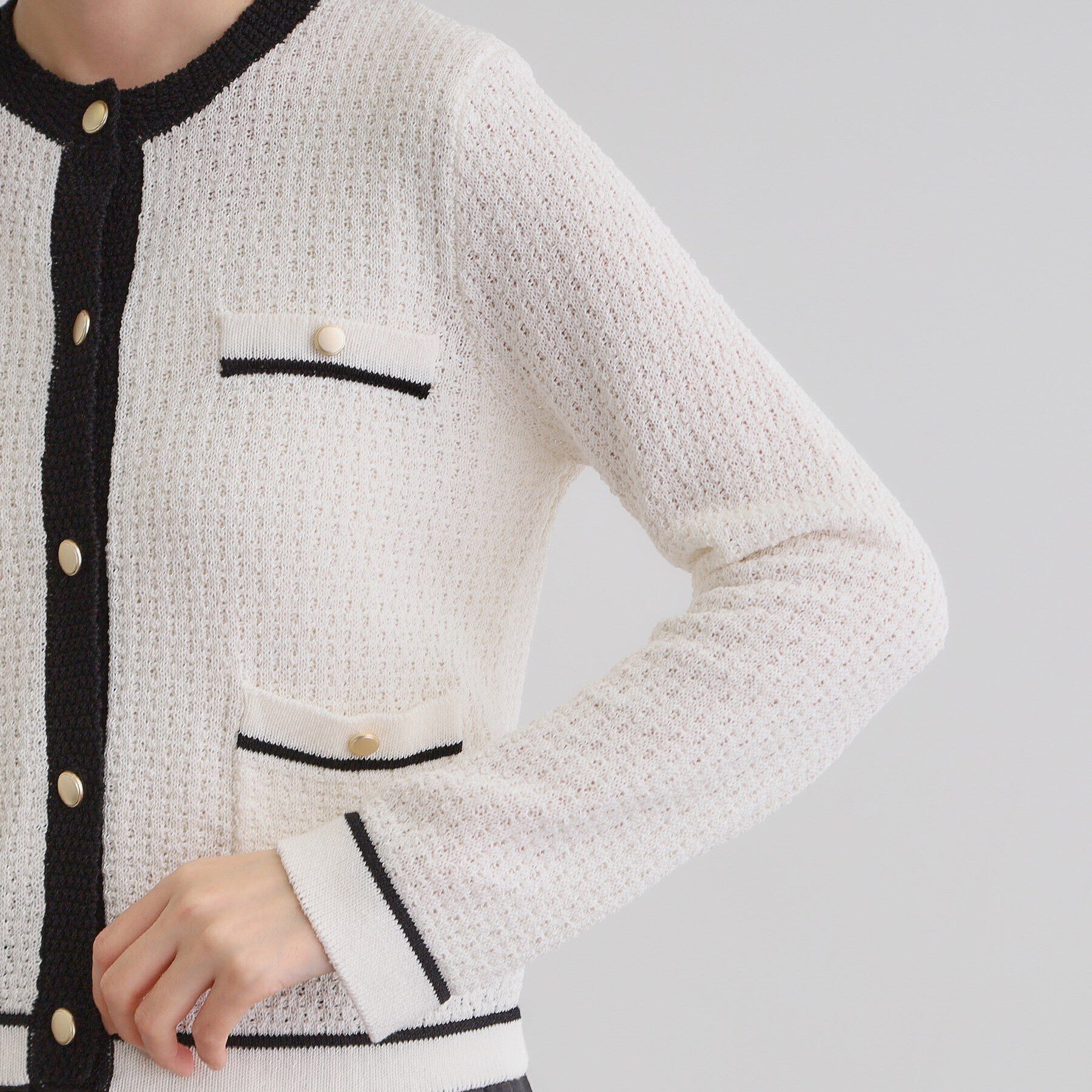 grove「バイカラーニットジャケット」|カーディガン|