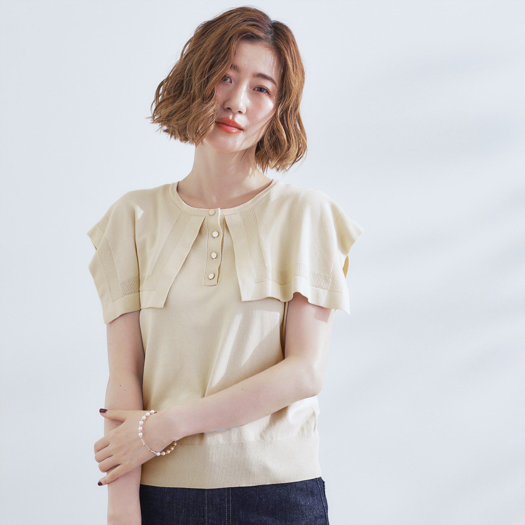 grove「【ひんやり/UVカット】大人の可愛さ　セーラーカラーニット」|ニット・セーター|オフホワイト(003