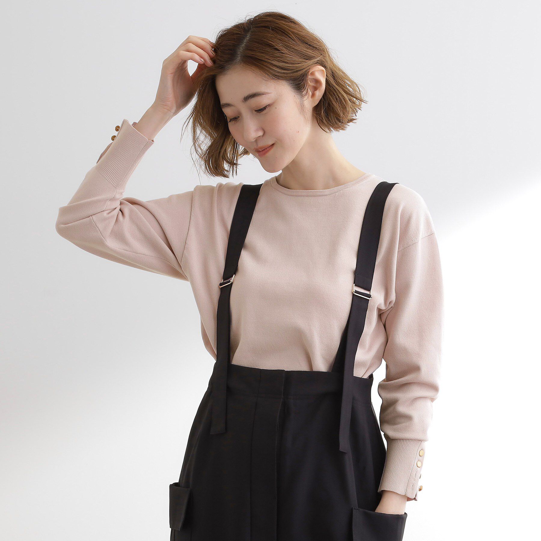 grove「ON/OFF毎日使える！袖口ボタンドロップショルダーニット」|ニット・セーター|