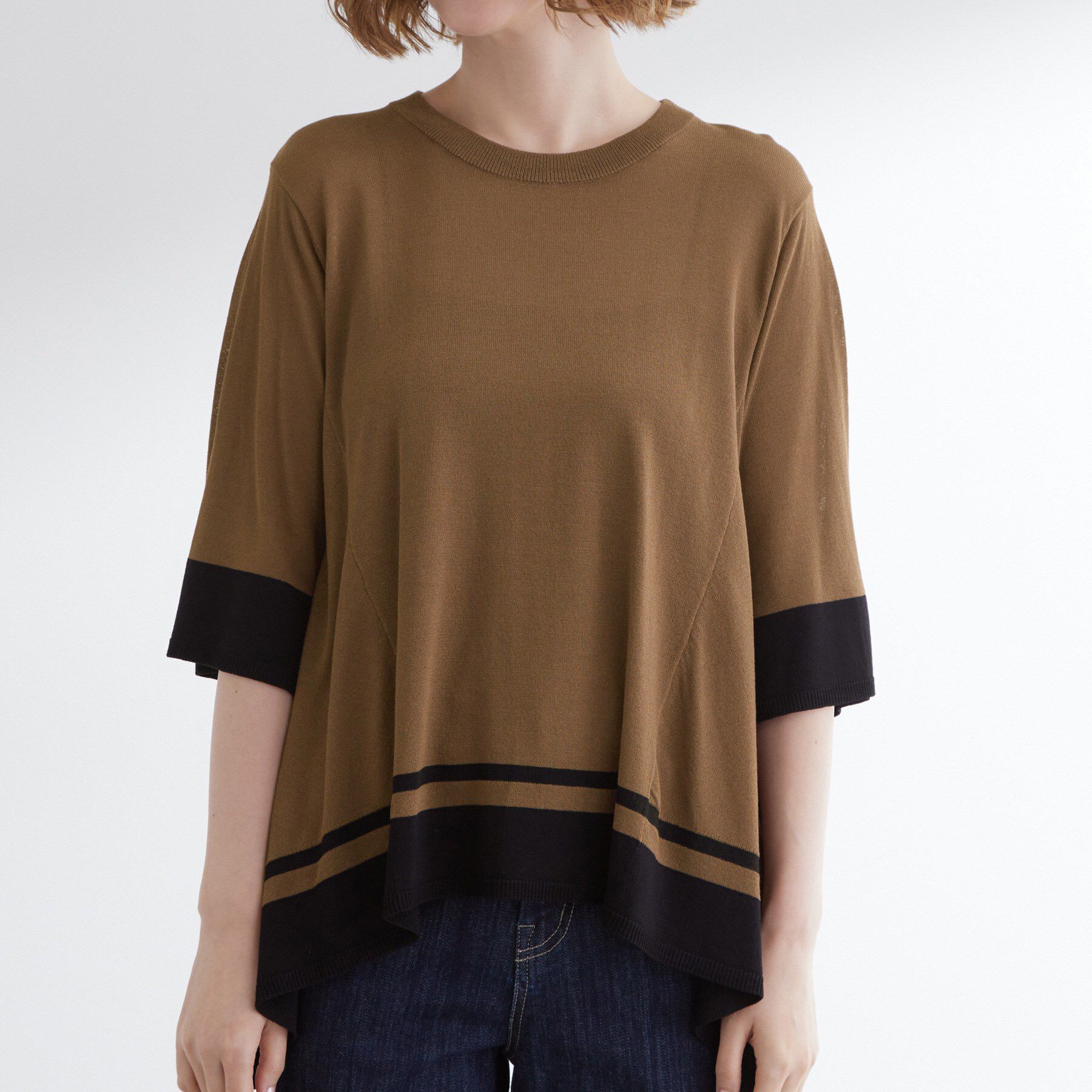 grove「涼やか体型カバー　配色シアーニットプルオーバー」|ニット・セーター|