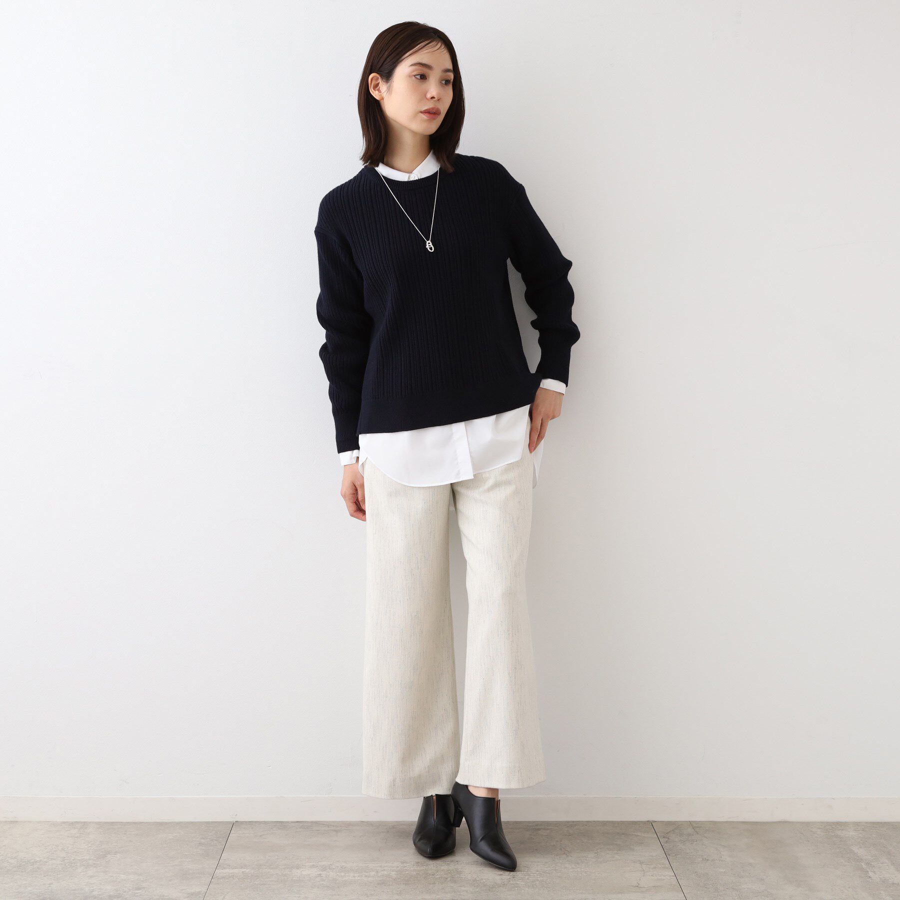 INDIVI「【コットン混／洗える】ミニケーブル柄ニット」|ニット・セーター|