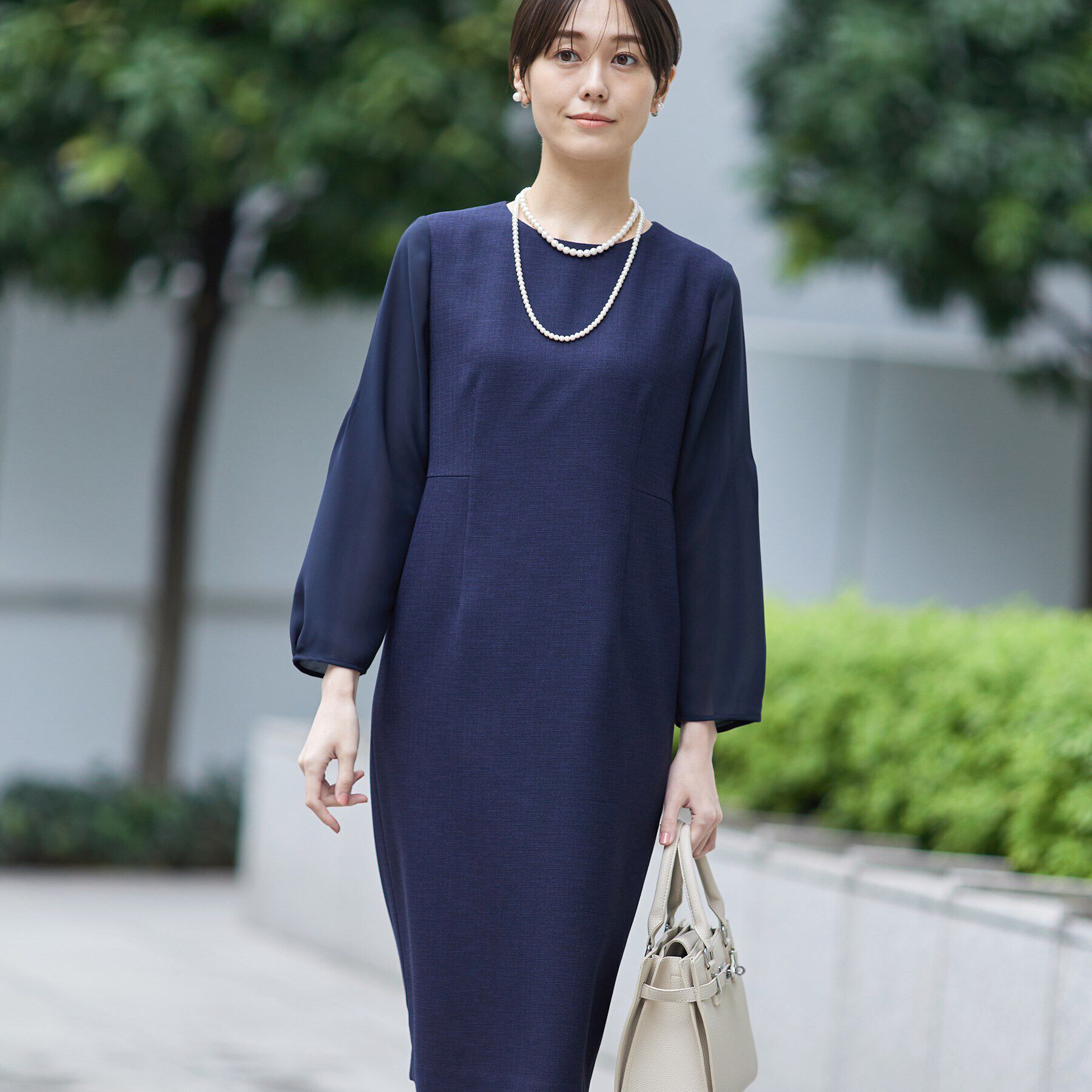 INDIVI「【洗える／スーツ】ストレートラインワンピース」|ワンピース|ネイビー(094)