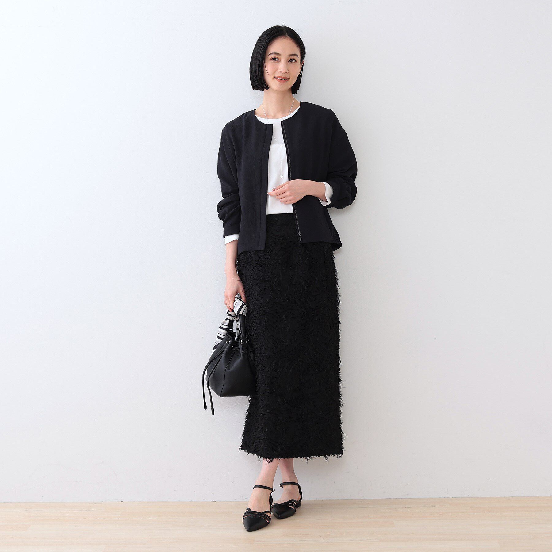 INDIVI「【スタイルUP】フリンジ調ジャカード ストレートラインスカート」|スカート|