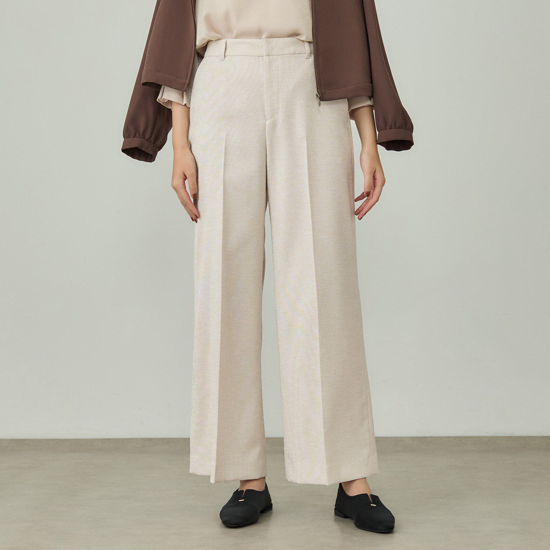 INDIVI「【こなれSETUP】リネンライクワイドパンツ」|その他|グレージュ(050)