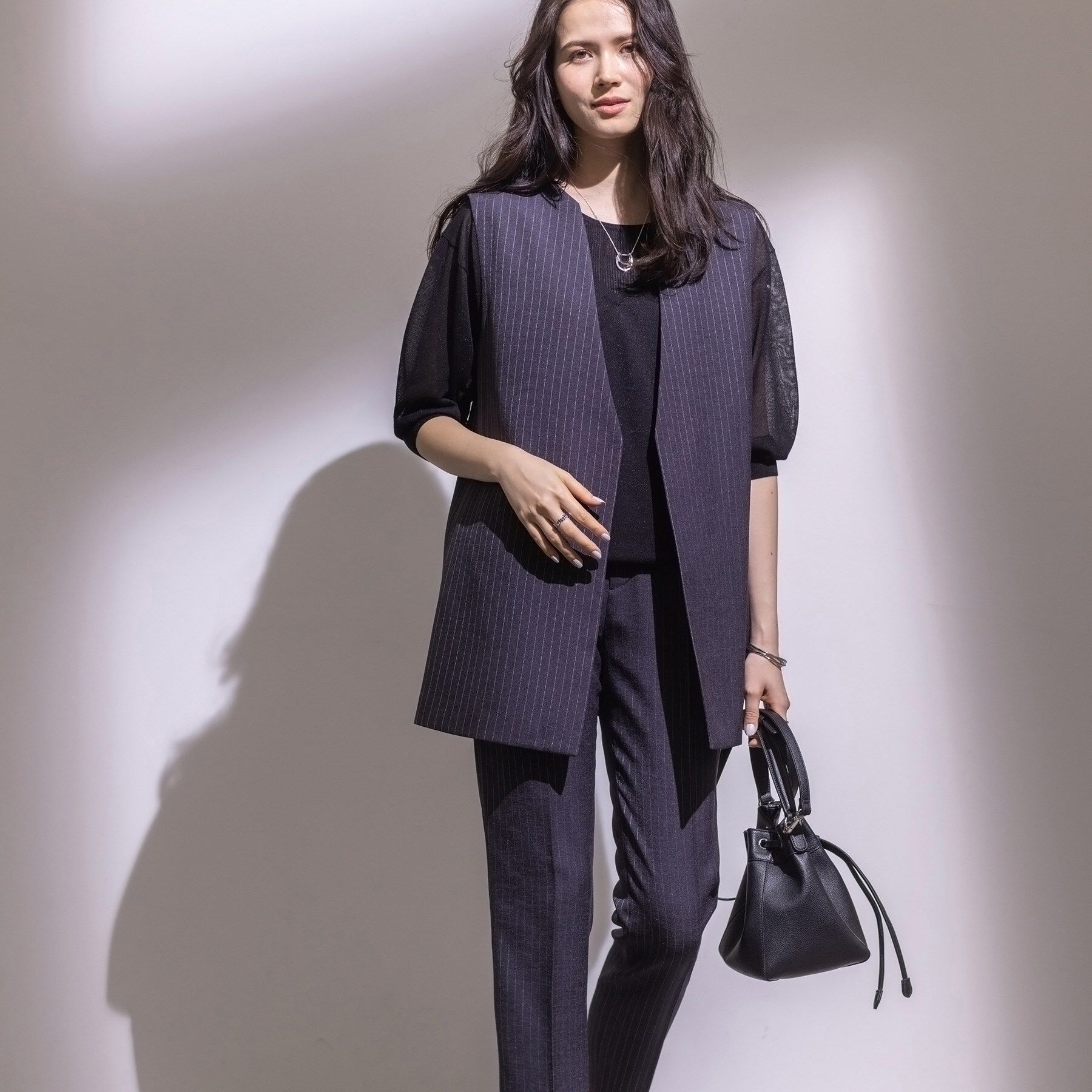 INDIVI「【こなれSETUP／ストライプ柄】リネンライクテーパードパンツ」|その他|