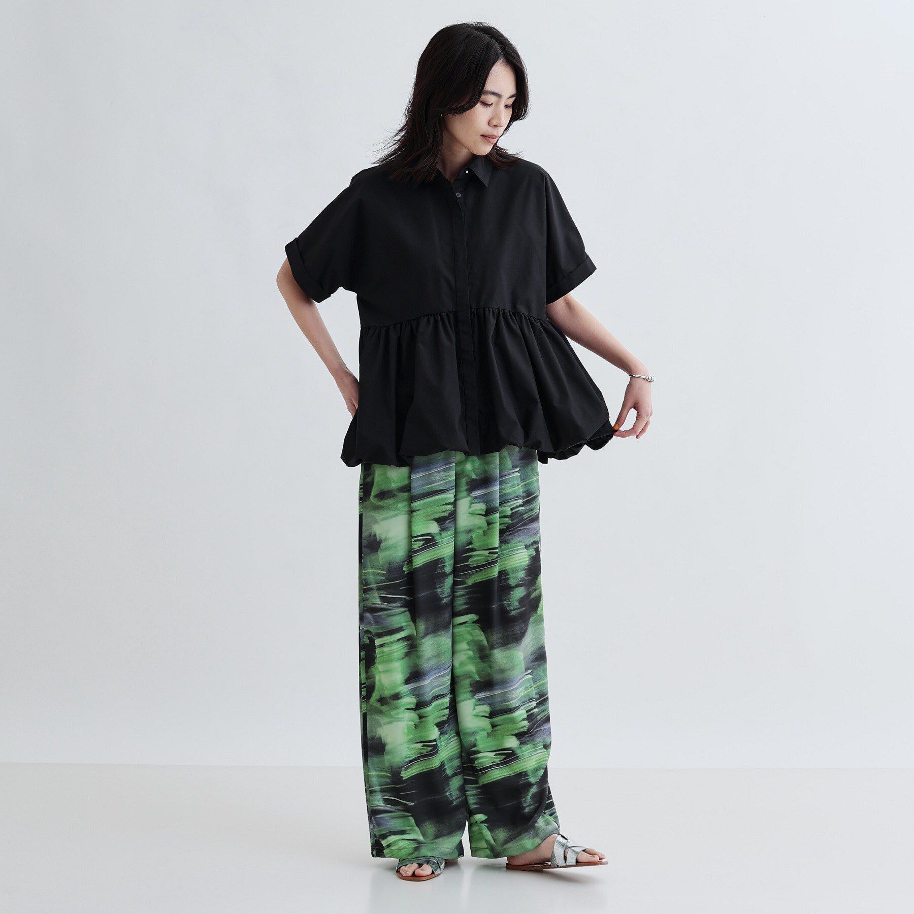 GALLEST「バルーンペプラムハーフ袖ブラウス」|シャツ・ブラウス|