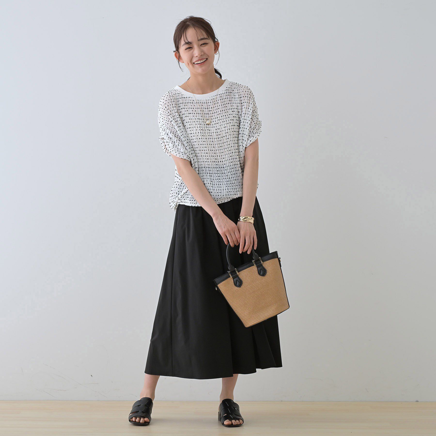 INDIVI「【洗える／ドット柄／凹凸素材】プリーツデザインブラウス」|シャツ・ブラウス|