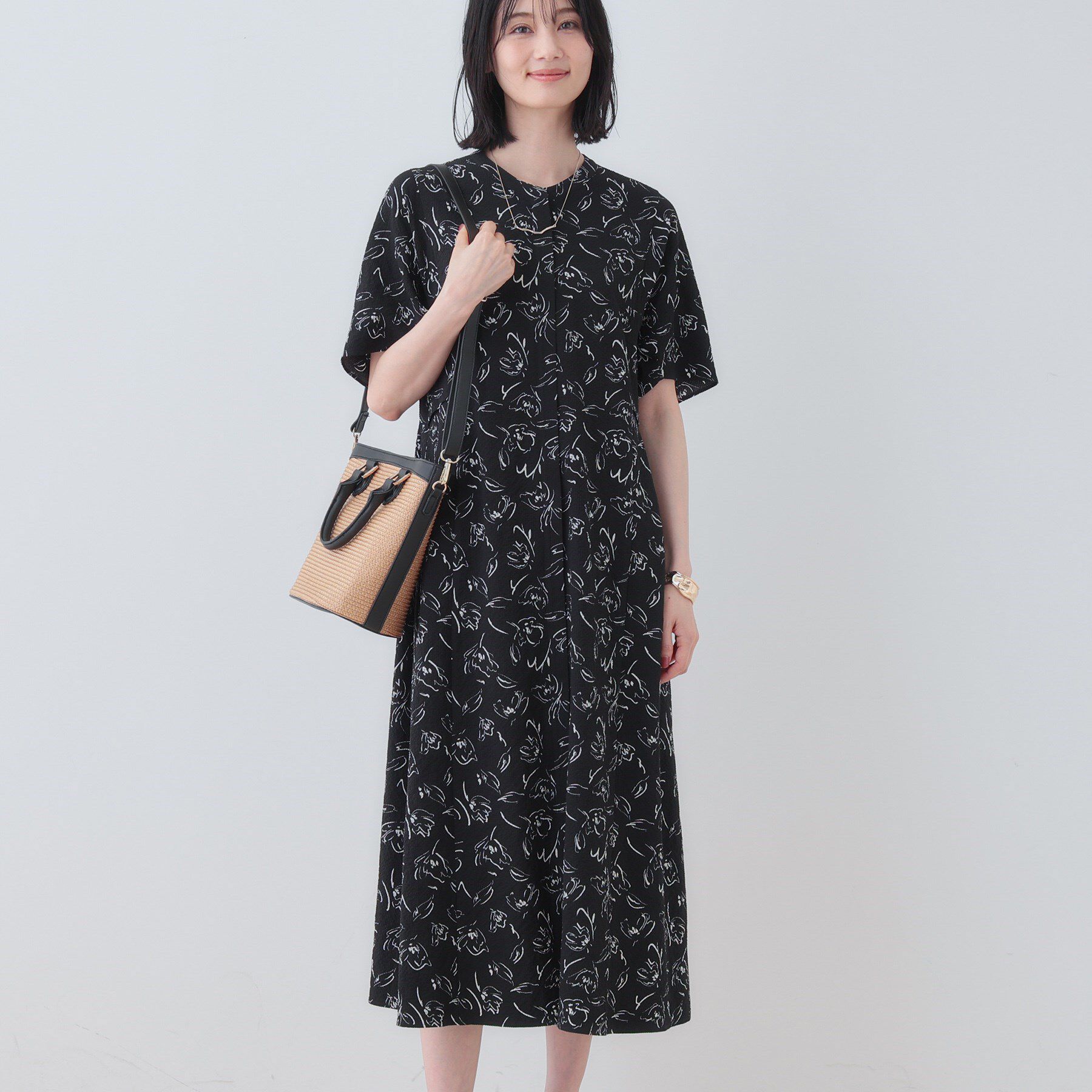 INDIVI「【洗える／UVケア／羽織り可能】フラワー柄前あきワンピース」|ワンピース|