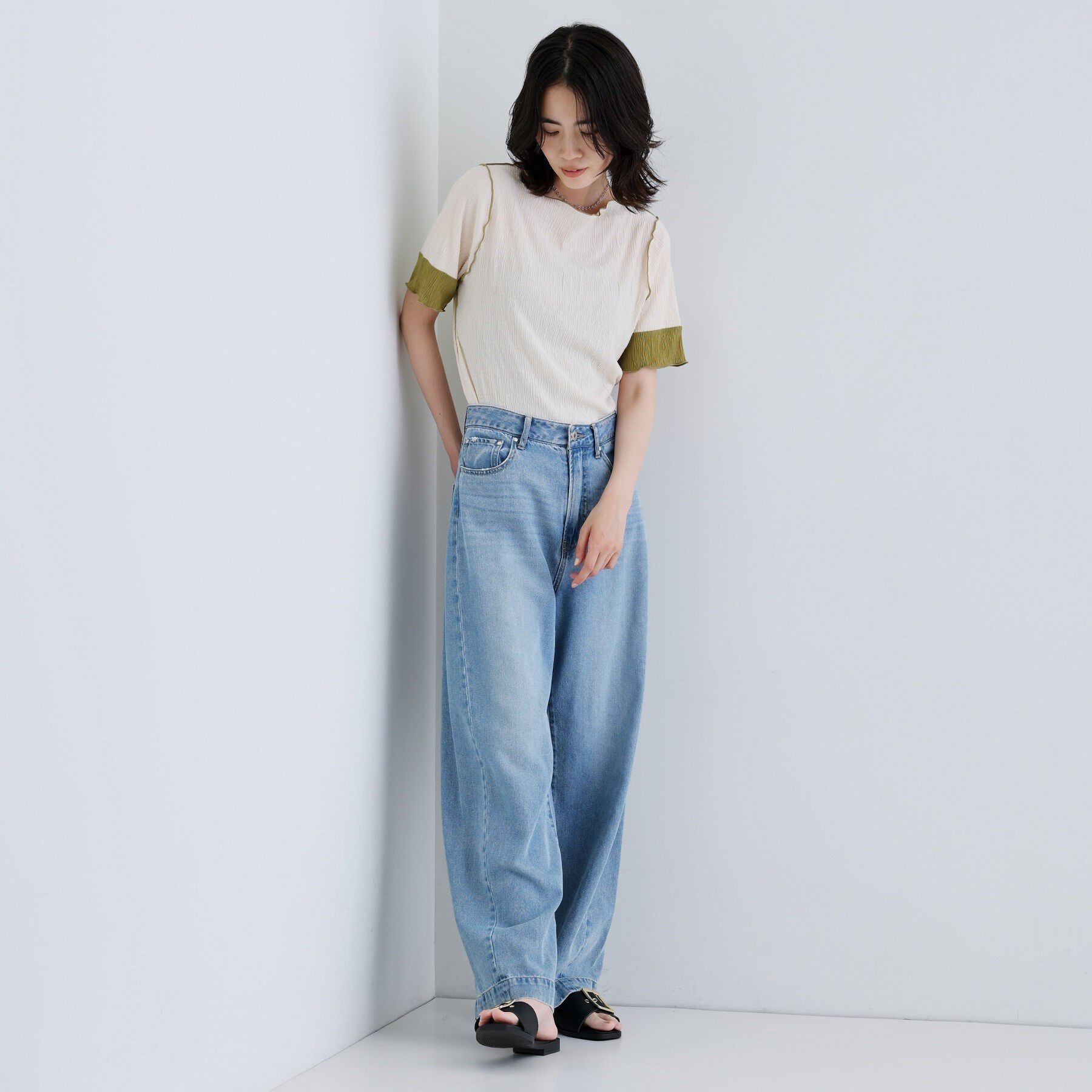 GALLEST「【一部店舗限定】バイカラープリーツカットソー」|Tシャツ・カットソー|