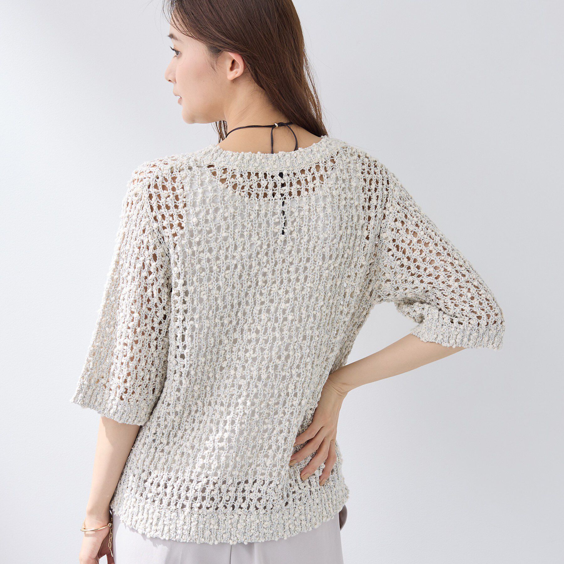 INDIVI「【洗える／ラメ混／5分袖】イタリア糸ファンシーヤーンニット」|ニット・セーター|