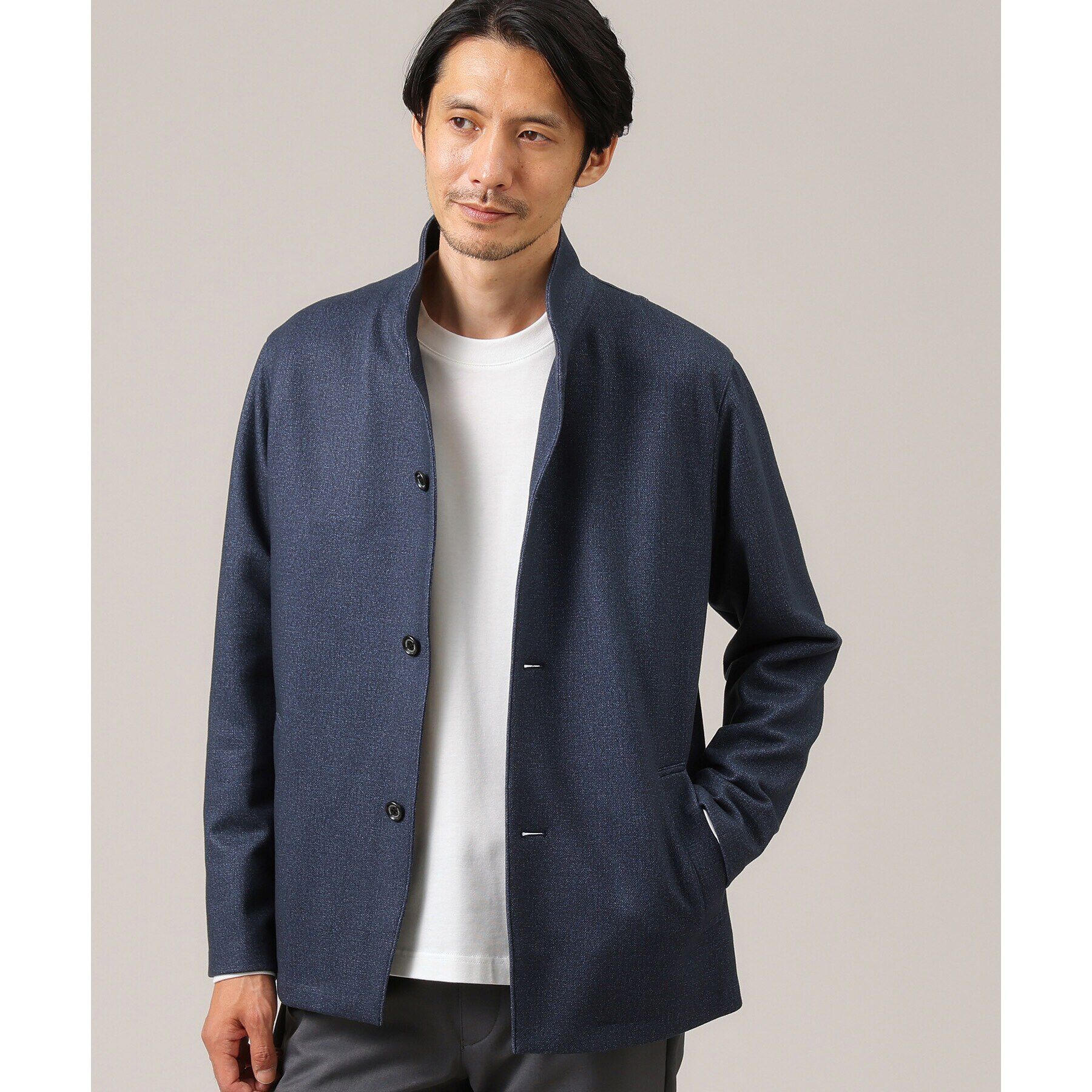 TAKEO KIKUCHI「【DOWN FABRIC】ダウンファブリック スタンドカラーブルゾン」|ブルゾン・スタジャン|ネイビー(093)